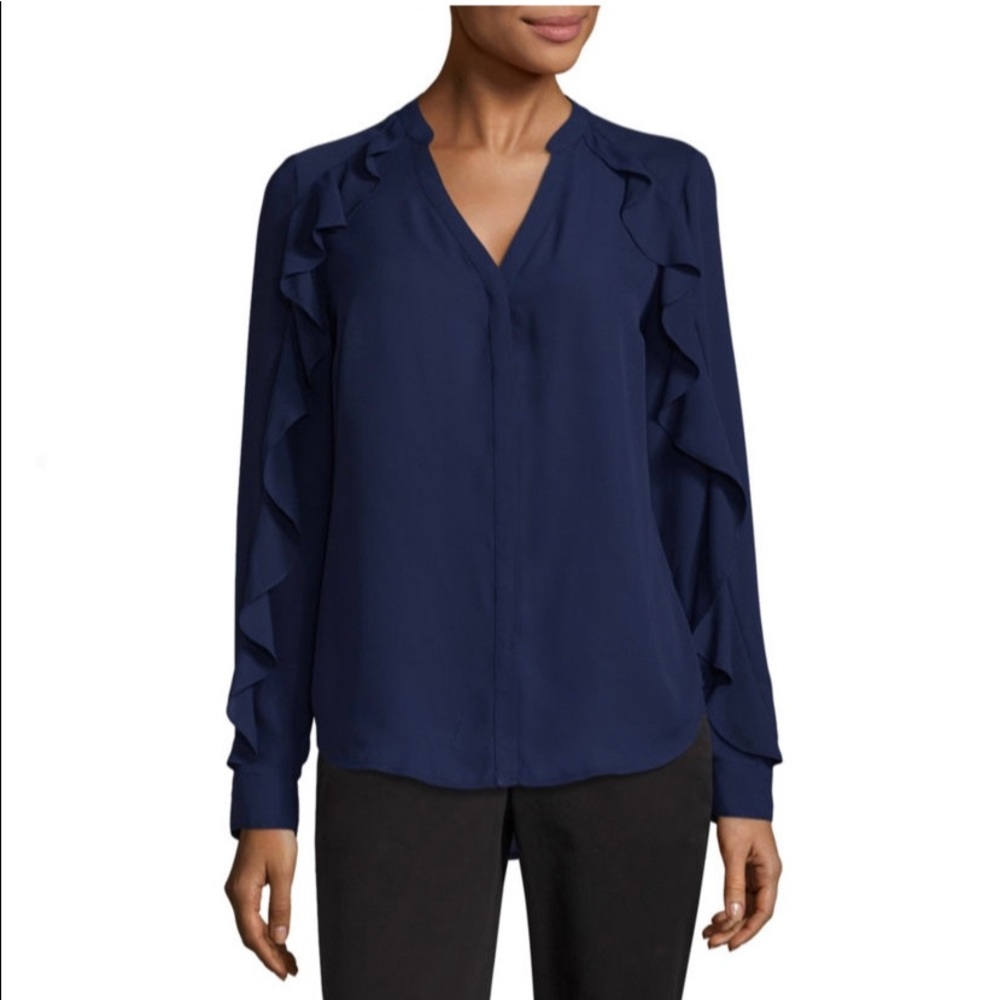 NWT Worthington Yoke Neck Ruffle Sleeve Blouse